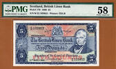 UK (Great Britain) 5 Pounds Scotland, British Linen Bank Pick-170 Ch Abt UNC PMG 58 -