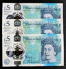 UK (Great Britain) England POLYMER 3 X £5 MATCHING Serial 363528 UNC -