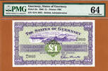 UK (Great Britain) Pound Guernsey One Serial # 3933 Pick-43c Ch UNC PMG 64 -