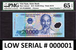 Vietnam Vietnam Polymer 20000 Dong Ho Chi Minh LOW Serial IX18 000001 GEM UNC PMG 65 EPQ -