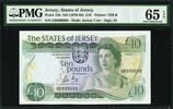 UK (Great Britain) 10 Pounds Jersey QEII 1976-88 P-13b Serial 899699 GEM UNC PMG 65 EPQ -