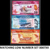 100 Rupees Sri Lanka 20, 50 2015-16 MATCHING LOW Serial 0007XX Pick-123-125 UNC -