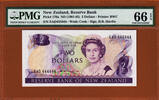 New Zealand New Zealand $2 ND SOLID Serial 444444 PMG 66 Gem UNC -