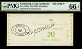 20 Skilling Greenland, Trade Certificate SPECIMEN 1942 P-M10s GEM UNC PMG 66 EPQ -
