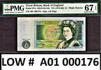 UK (Great Britain) England £1 FIRST Run LOW Serial A01 000176 Pick-377a SUPERB GEM UNC PMG 67 EPQ -