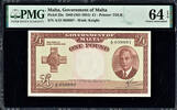 Pound Malta One 1949 (ND 1951) Pick-22a CH UNC PMG 64 EPQ -
