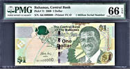 Bahamas 2008 $ Bahamas $1 Solid Serial 1000000 (One Million) Pick-71 GEM UNC PMG 66 EPQ -