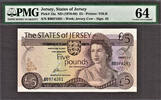 UK (Great Britain) 5 Pounds Jersey QEII ND Pick-12a Ch UNC PMG 64 -