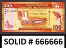 100 Rupees Sri Lanka SOLID Serial 666666 Pick-125d UNC -