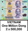 Vietnam Vietnam Polymer ONE MILLION Dong (2 x 500,000) AUTHENTIC UNC / Ship from CANADA -