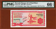 20 Francs Burundi Solid Serial 444444 PMG 66 GEM UNC -