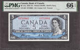 Canada 1954 $ Canada $5 Coyne/Towers BC-31a Prefix B/C Devil's Face GEM UNC PMG 66 EPQ -