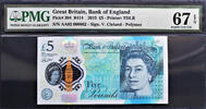 UK (Great Britain) Great Britain £5 Polymer LOW Serial AA02 000662 Pick-394 GEM UNC PMG 67 EPQ -