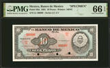 Mexico 10 Pesos Mexico SPECIMEN Pick-58is GEM UNC PMG 66 EPQ -