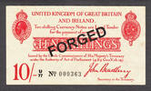 UK (Great Britain) 10 Shillings England Bradbury Stamped FORGED Early Period AUNC -