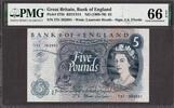 UK (Great Britain) 5 Pounds Great Britain 1966-70 QEII J.S Fforde Pick-375b GEM UNC PMG 66 EPQ -