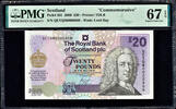 20 Pounds Scotland 2000 COMMEMORATIVE LOW Serial 0000868 Pick-361 PMG 67 GEM UNC -