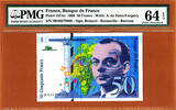 France 50 Francs France Pick-157Ac Ch UNC PMG 64 EPQ -