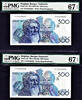 Belgium 500 Francs Belgium 2 Consecutive 1982-98 Pick-143 Sign 5 & 15 GEM UNC PMG 67 EPQ -