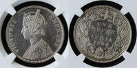 Rupee British India 1882-B (FLAT TOP 1) One NGC AU-Details -