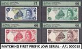 Cayman Islands MATCHING LOW A/1 000018 Set $1, 5, 10, 25 GEM UNC PMG 66 EPQ -