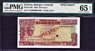 50 Francs 1985 Guinea  SPECIMEN AA 0000000 Pick-29s GEM UNC PMG 65 EPQ