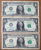 USA One Dollar Federal Reserve SET of 3 1988-2006 MATCHING LOW Serial 00000838 UNC -