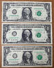 USA One Dollar Federal Reserve SET of 3 1988-2006 MATCHING LOW Serial 00000878 UNC -