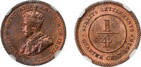 1/4 Cent Straits Settlements BUNC NGC Graded MS 66 RB TOP POP -