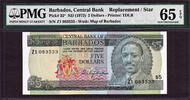 5 Dollars Barbados REPLACEMENT / STAR (Z1) Pick-32* GEM UNC PMG 65 EPQ -