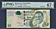 Bahamas 2008 $ Bahamas $1 SOLID Serial 999999 Pick-71 Superb GEM UNC PMG 67 EPQ -