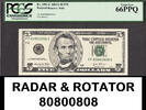 USA USA 2003 (A) $5 Fr# 1991-F RADAR & ROTATOR Serial 80800808 GEM UNC PCGS 66 PPQ -