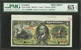Ecuador One Sucre SPECIMEN Pick-S126s GEM UNC PMG 65 EPQ -