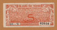 Vietnam Vietnam Tin-Phieu Tinh Travinh 5 Dong Rare -