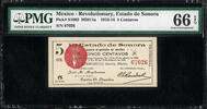 Mexico 5 Centavos Mexico, Estado de Sonora 1913-14 P-S1062 M3811a GEM UNC PMG 66 EPQ -