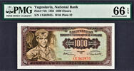 Yugoslavia 1000 Dinara Yugoslavia Pick-71b Plate # 2 GEM UNC PMG 66 EPQ -