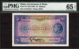 Malta 10/- Shillings ND KGVI Pick-19 GEM UNC PMG 65 EPQ -