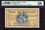 UK (Great Britain) Pound Bank of SCOTLAND One Pick-100a About UNC PMG 58 -