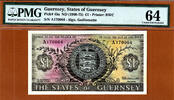 UK (Great Britain) Pound Guernsey One 1969-75 Pick-45a Guillemette Ch UNC PMG 64 -