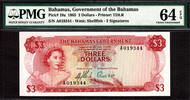 Bahamas 3 Dollars Bahamas Pick-19a Choice UNC PMG 64 EPQ -