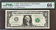 USA One Dollar Federal Reserve LUCKY Near SOLID # 88888822 GEM UNC PMG 66 EPQ -