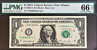USA One Dollar Federal Reserve Lucky Near SOLID # 88888844 GEM UNC PMG 66 EPQ -