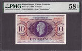 10 Francs Guadeloupe Pick-27a About UNC PMG 55 EPQ -