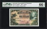 SARAWAK Sarawak One Dollar 1935 Pick-20 GEM UNC PMG 66 EPQ RARE ! -
