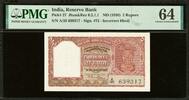 India India 2 Rupees ND (1950) FIRST ISSUE (Incorrect Hindi) Pick-27 CH UNC PMG 64 -