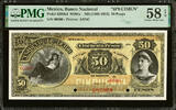 Mexico Mexico 50 Pesos ND (1885-1913) SPECIMEN M301s Pick-S260s2 About UNC PMG 58 EPQ -