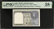 Russia British India One Rupee 1940 Without Staple Holes Pick-25a About UNC PMG 58 EPQ -