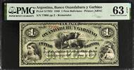 Argentina Argentina One Peso Bolivianos # 77066 Remainder 1869 P-S1782r CH UNC PMG 63 EPQ -