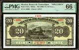 Mexico Mexico Tamaulipas 20 Peso SPECIMEN ND (1902-14) P-S431s M522s GEM UNC PMG 66 EPQ -