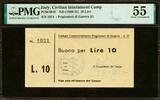 Italy Italy POW Civilian Internment Camp 10 Lire (1940-45) POW-5915 About UNC PMG 55 -